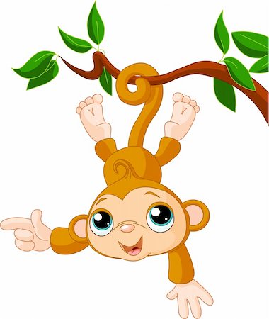 Cute baby monkey on a tree showing (presenting) Photographie de stock - Aubaine LD & Abonnement, Code: 400-04213644