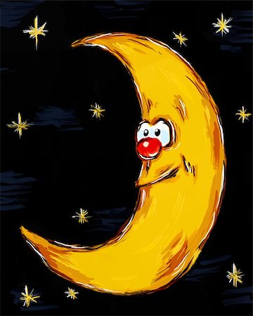 hand painted funny cartoon moon  - illustration Stock Photo - Budget Royalty-Free & Subscription, Code: 400-04213657
