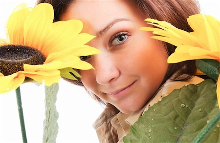 Woman and flower. Isolated over white. Stock Photo - Budget Royalty-Free & Subscription, Code: 400-04213733