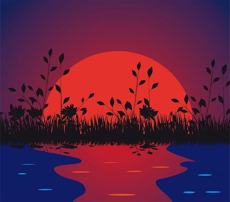 reflexe - Natur gegen die untergehende Sonne. Vektor-Illustration. Vektorgrafiken in Adobe Illustrator EPS-Format, in einer Zipdatei komprimiert. Die verschiedenen Grafiken sind alle auf separaten Ebenen, so dass sie leicht verschoben oder einzeln bearbeitet werden können. Das Dokument kann auf jede beliebige Größe ohne Qualitätsverlust skaliert werden. Stockbilder - Microstock & Abonnement, Bildnummer: 400-04224374