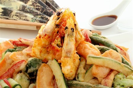 simsearch:400-05255035,k - Japanese fried tempura with shrimp and vegetables with zucchini garnish. Stock Photo - Budget Royalty-Free & Subscription, Code: 400-04224395