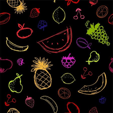 simsearch:400-04299708,k - Fruits and berries sketch, seamless background for your design Photographie de stock - Aubaine LD & Abonnement, Code: 400-04224755