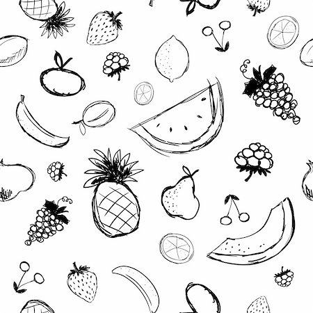 drawing lemon - Fruits and berries sketch, seamless background for your design Stock Photo - Budget Royalty-Free & Subscription, Code: 400-04224758