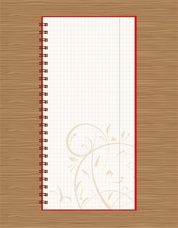 simsearch:400-04735472,k - Notebook open page design on wooden background Photographie de stock - Aubaine LD & Abonnement, Code: 400-04224800