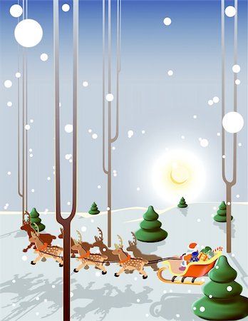 Santa Claus flies reindeer in the light of the moon low over the ground! Photographie de stock - Aubaine LD & Abonnement, Code: 400-04224820