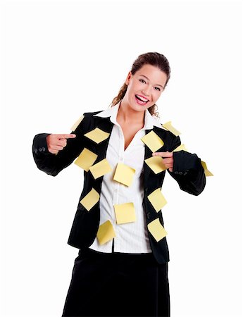 Businesswoman with yellow pos-its, isolated on wh Stock Photo - Budget Royalty-Free & Subscription, Code: 400-04225108