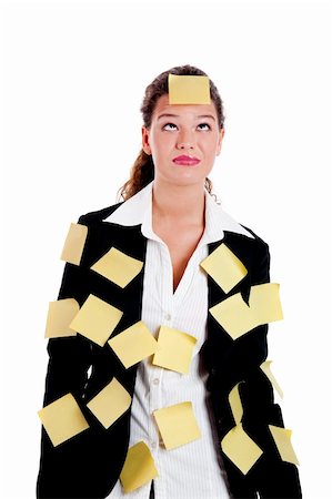 Businesswoman with yellow pos-its, isolated on white Stock Photo - Budget Royalty-Free & Subscription, Code: 400-04225109