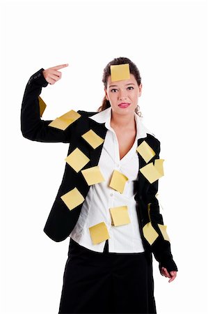 Businesswoman with yellow pos-its, isolated on white Stock Photo - Budget Royalty-Free & Subscription, Code: 400-04225110