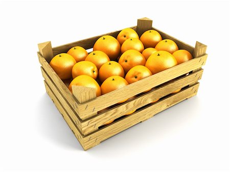 wooden crate full of oranges. Isolated 3d rendering Stock Photo - Budget Royalty-Free & Subscription, Code: 400-04225229