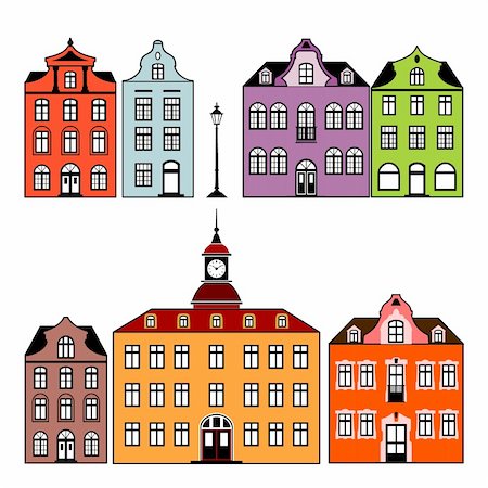 silhouettes apartment - Collection of old houses in different colours, isolated on white background. Stock Photo - Budget Royalty-Free & Subscription, Code: 400-04225287