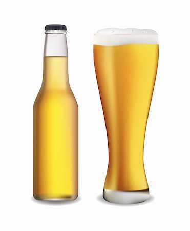 Beer bottle and glass. Vector illustration. Contains mesh. Stock Photo - Budget Royalty-Free & Subscription, Code: 400-04225296