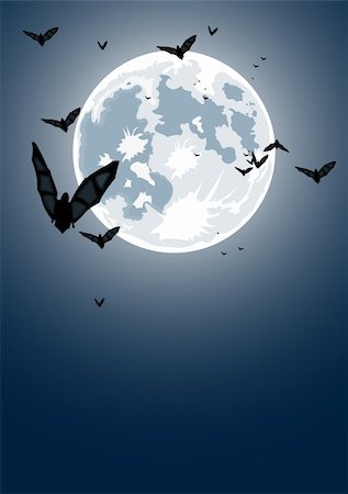 Vector Halloween night with moon and bats with copy-space for your text Stock Photo - Budget Royalty-Free & Subscription, Code: 400-04225311