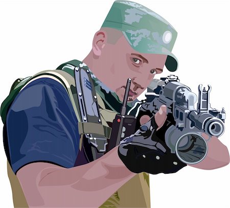 Soldier prepares to fire a machine gun. Stock Photo - Budget Royalty-Free & Subscription, Code: 400-04225365