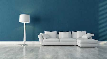 simsearch:400-05946922,k - elegant modern white couch in a blue interior with concrete floor - rendering Stock Photo - Budget Royalty-Free & Subscription, Code: 400-04225387