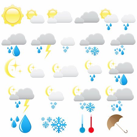 simsearch:400-08506268,k - Weather and meteo icons isolated on white Stock Photo - Budget Royalty-Free & Subscription, Code: 400-04225660