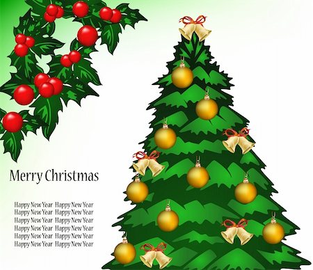 simsearch:400-04717438,k - Vector Christmas background with tree and mistletoe. Vector illustration Foto de stock - Super Valor sin royalties y Suscripción, Código: 400-04225923