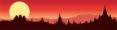 vector illustration of a panoramic view of Bagan in Myanmar Stock Photo - Budget Royalty-Free & Subscription, Code: 400-04226023