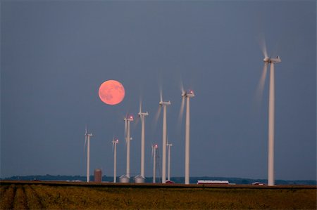 farming family barn - Moonrise over a wind farm at twillight Stock Photo - Budget Royalty-Free & Subscription, Code: 400-04226057