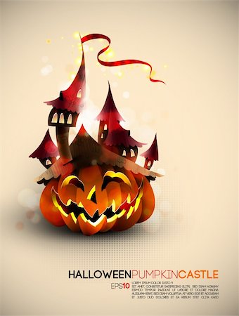 simsearch:400-04236303,k - Halloween Castle Grown on a Pumpkin | EPS10 Compatibility Needed Fotografie stock - Microstock e Abbonamento, Codice: 400-04226527
