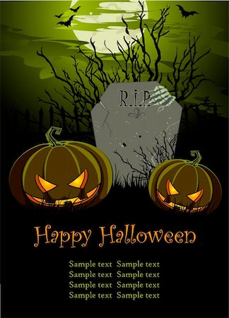 simsearch:400-04135705,k - Halloween Illustration with Tombstone and Pumpkins for banners or invite Foto de stock - Royalty-Free Super Valor e Assinatura, Número: 400-04227146