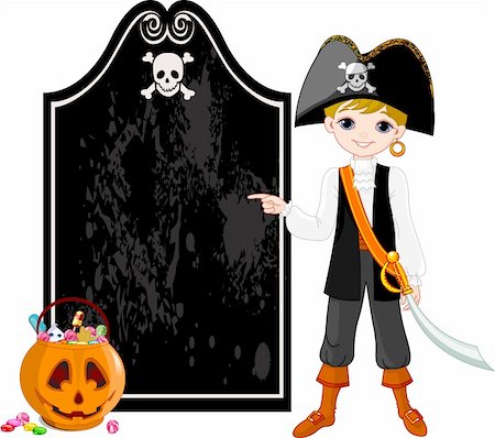 simsearch:400-04256880,k - Pointing  kid dressed as pirates for Halloween party Fotografie stock - Microstock e Abbonamento, Codice: 400-04227149