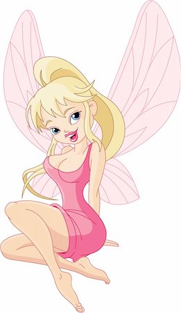 skinny people cartoon - Sexy sitting fairy girl in pink dress. Stock Photo - Budget Royalty-Free & Subscription, Code: 400-04227197