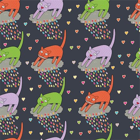 fantasy fish art - Cartoon r seamless pattern with cat Stock Photo - Budget Royalty-Free & Subscription, Code: 400-04227192