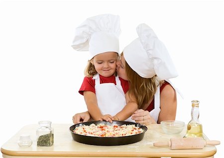 family cheese - Woman and little girl making pizza together - isolated Stock Photo - Budget Royalty-Free & Subscription, Code: 400-04227498