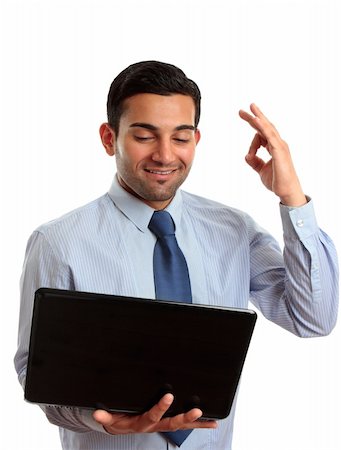 simsearch:400-04204942,k - Businessman with laptop computer showing okay hand sign, approval, excellent, exceptional, recommendation, etc.  White background. Stock Photo - Budget Royalty-Free & Subscription, Code: 400-04227546