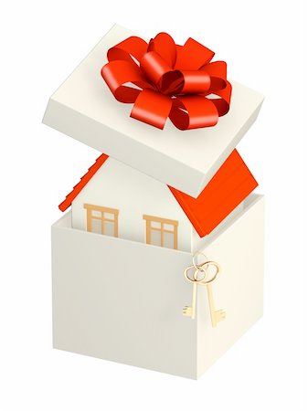 simsearch:400-04526804,k - House in gift packing. Isolated over white Stockbilder - Microstock & Abonnement, Bildnummer: 400-04227684