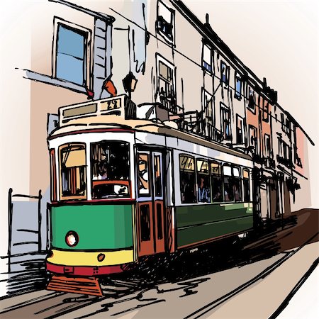 Vector illustration of a typical tramway  in Lisbon - Portugal Stock Photo - Budget Royalty-Free & Subscription, Code: 400-04227704