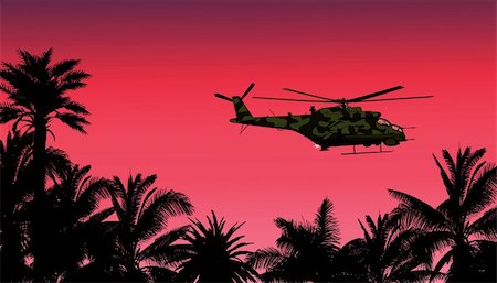 Vector illustration of an helicopter against the sunset Stock Photo - Budget Royalty-Free & Subscription, Code: 400-04227716