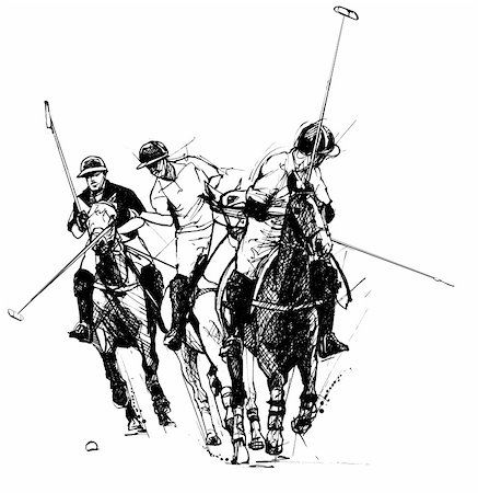 Vector illustration of polo players (hand drawing) Stock Photo - Budget Royalty-Free & Subscription, Code: 400-04227725