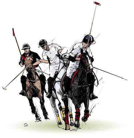 Vector illustration of polo players (hand drawing) Stock Photo - Budget Royalty-Free & Subscription, Code: 400-04227726