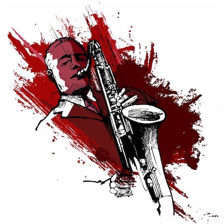 Vector illustration of a saxophonist on a grunge background Stock Photo - Budget Royalty-Free & Subscription, Code: 400-04227730