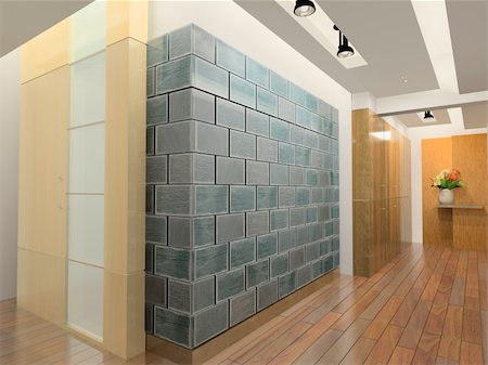 Modern corridor interior image (3D rendering) Stock Photo - Budget Royalty-Free & Subscription, Code: 400-04228030