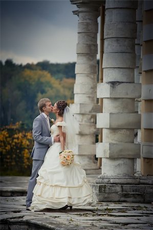dress woman walk forest - Portrait of newlyweds in autumn park in estate Stock Photo - Budget Royalty-Free & Subscription, Code: 400-04228086