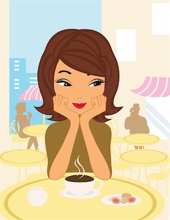 A girl sitting outdoors in a cafe` Stock Photo - Budget Royalty-Free & Subscription, Code: 400-04228424