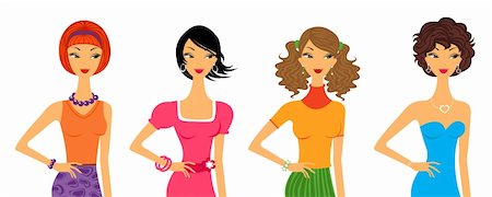 Four different style girls Stock Photo - Budget Royalty-Free & Subscription, Code: 400-04228420