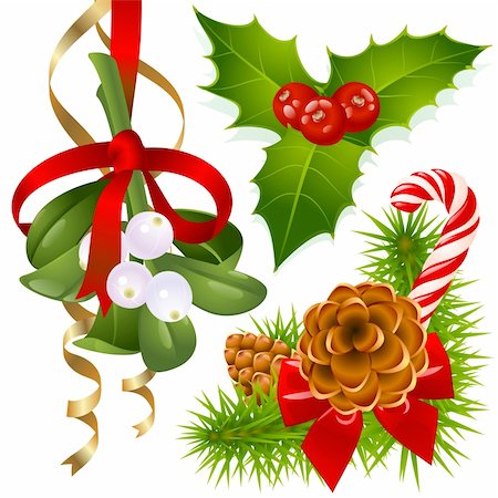 pinecones and ribbons - Christmas tree, mistletoe and holly Stock Photo - Budget Royalty-Free & Subscription, Code: 400-04228462