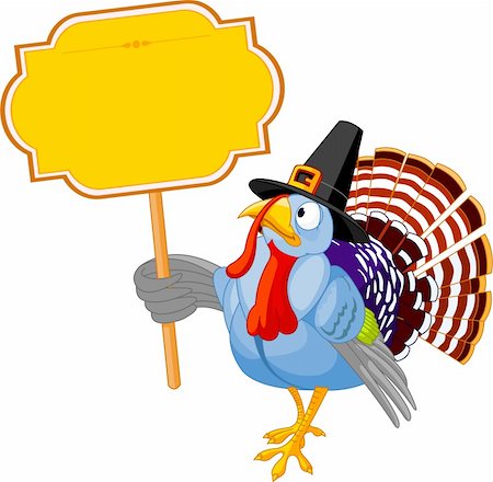 Illustration of a Thanksgiving turkey holding a blank board sign Stock Photo - Budget Royalty-Free & Subscription, Code: 400-04228629