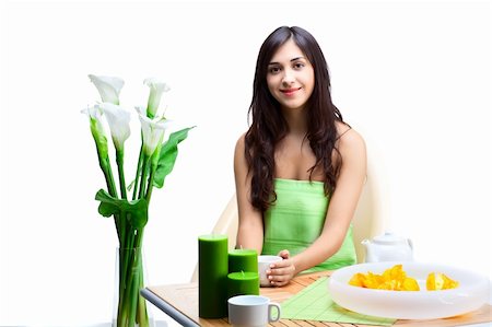 beautiful woman  in cafe over white background Photographie de stock - Aubaine LD & Abonnement, Code: 400-04228632