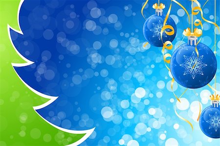 simsearch:400-07113406,k - Abstract Winter and Christmas background with balls and Christmas tree Stockbilder - Microstock & Abonnement, Bildnummer: 400-04228721