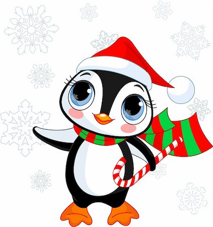 snow winter cartoon clipart - Cute Christmas penguin with Santa?s hat and scarf Stock Photo - Budget Royalty-Free & Subscription, Code: 400-04228745