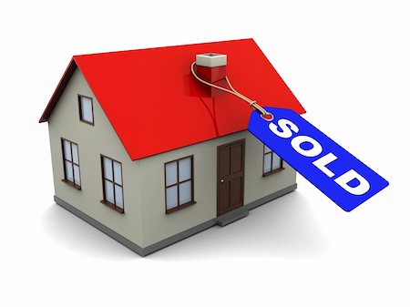 family with sold sign - abstract 3d illustration of house with blue tag with 'sold' caption Photographie de stock - Aubaine LD & Abonnement, Code: 400-04228817