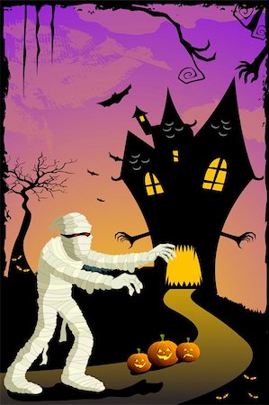 simsearch:400-07774937,k - illustration of mummy going to haunted house in scary night Stock Photo - Budget Royalty-Free & Subscription, Code: 400-04228857