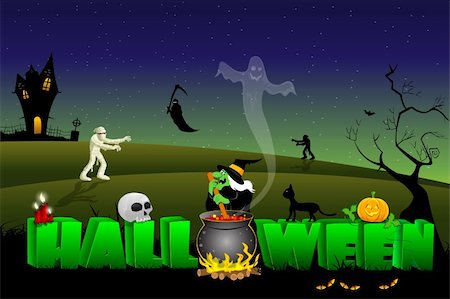 simsearch:400-04265523,k - illustration of halloween text with witch and mummy Stock Photo - Budget Royalty-Free & Subscription, Code: 400-04228864