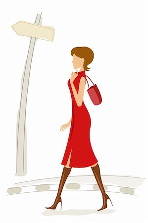 elegant cloth shop design - illustration of fashionable lady walking in street.. Stock Photo - Budget Royalty-Free & Subscription, Code: 400-04228917