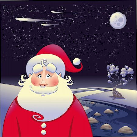 scene cartoons characters - Santa Claus with landscape. Funny cartoon and vector illustration. Stock Photo - Budget Royalty-Free & Subscription, Code: 400-04229042