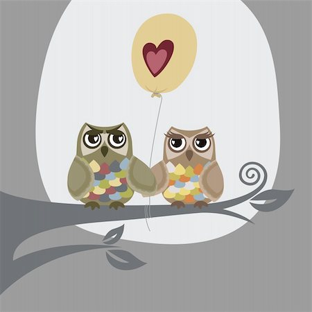 Two owls and love balloon vector illustration Stock Photo - Budget Royalty-Free & Subscription, Code: 400-04229204
